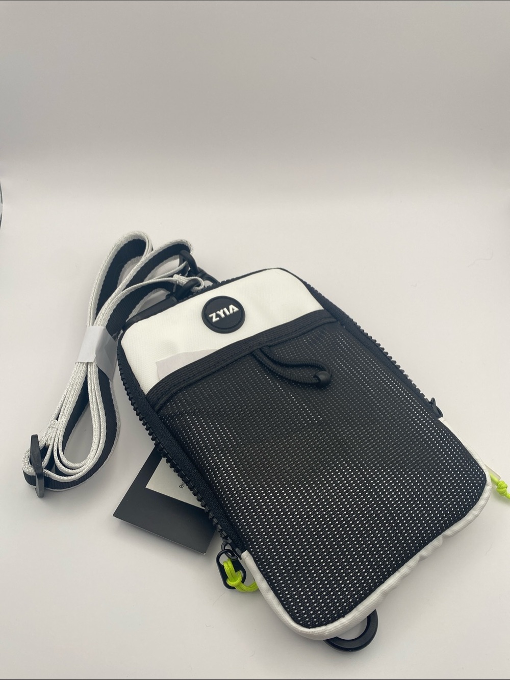 ZYIA Black and White Mesh Tech Pouch Crossbody Bag